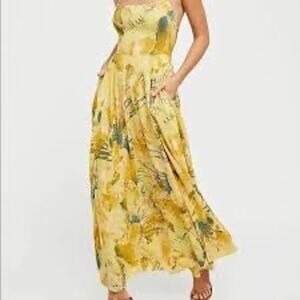 FREE PEOPLE Nellie Maxi Dress Abstract Strappy Back Romantic Beachy Size Small